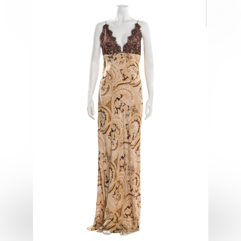 L'AGENCE Brown and Cream Paisley Maxi Dress
